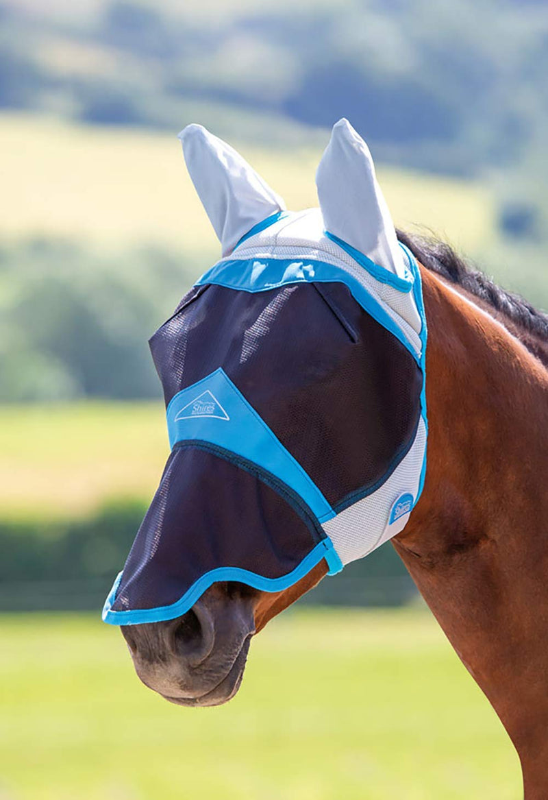 Shires Air Motion Fly Mask with Ears and Nose - Blue Small Pony - PawsPlanet Australia