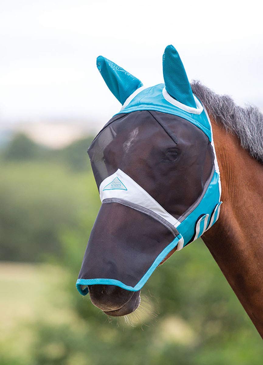 Shires Fine Mesh Fly Mask With Ears and Nose - Teal XS Pony - PawsPlanet Australia