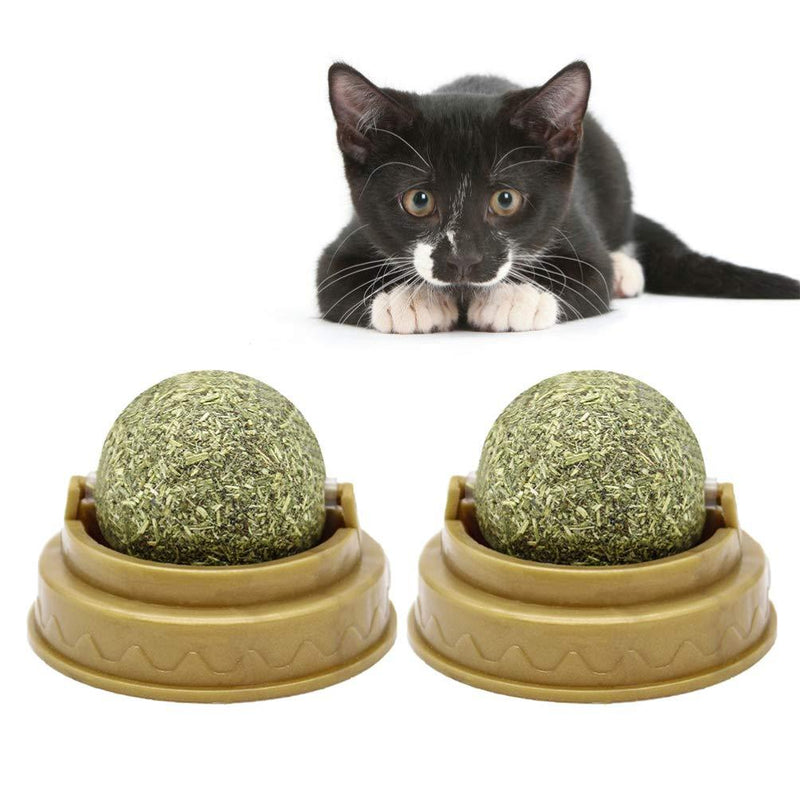 Balacoo 2Pcs Natural Catnip Ball Toys - Catnip Cat Treats Rotatable Sugar Candy Licking Ball, Solid Nutrition Candy Ball Edible Snack Toys for Cats Cleaning Teeth - PawsPlanet Australia