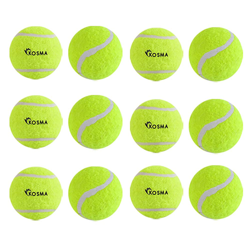 Kosma Set of 12Pc Tennis Dog Balls | Dog Toy Ball | Soft Rubber Tennis Balls for Beginners | Sturdy & Durable | Great for Lessons, Practice (With mesh carrying bag - Fluorescent Yellow) - PawsPlanet Australia