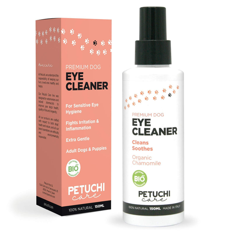 PETUCHI Eye Cleaner for Dogs Bio; Disinfects and Calms Irritated Eyes; Eye Drops in Soft and 100% Natural Spray; Easy Application; 150ml - PawsPlanet Australia