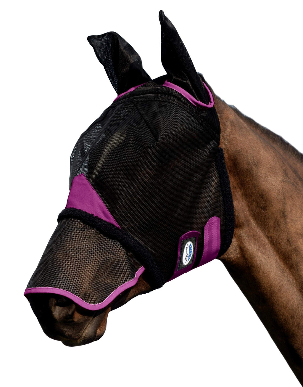 Weatherbeeta Comfitec Durable Mesh Mask With Ears & Nose - Black/Purple Small Pony - PawsPlanet Australia
