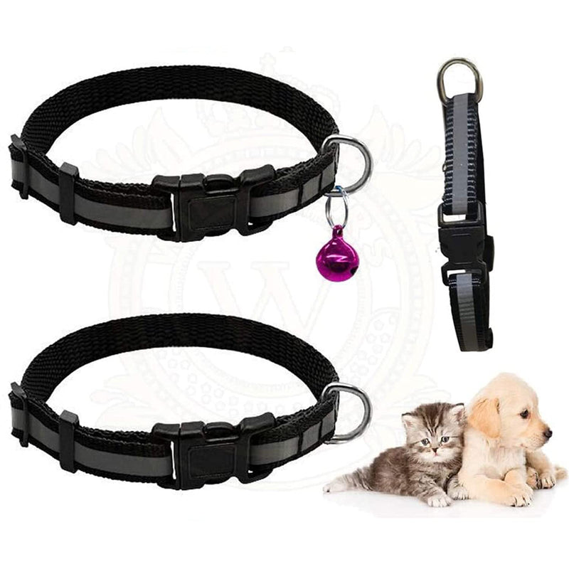 Windsors reflective ★collar dogs, puppy, kitten with bell ✔soft Nylon for protective sensitive skin designed to ✔reduce pressure on neck ✔Adjustable, ✔quick release, ✔buckle (Black) Black - PawsPlanet Australia