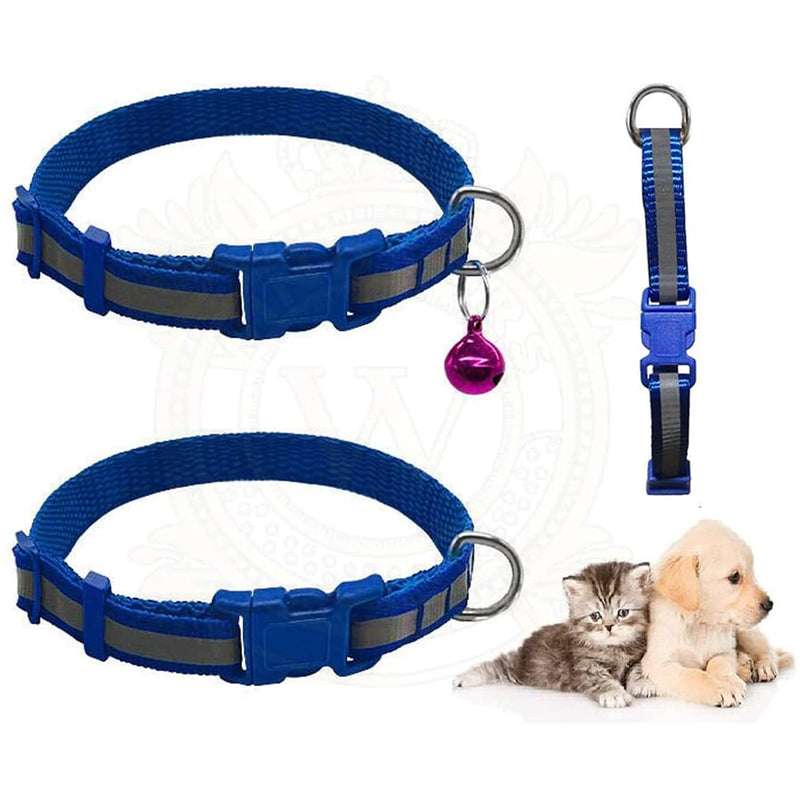 Windsors reflective ★cat ★dog pet collar ✔with bell double-layered ✔soft Nylon for ✔protective sensitive skin designed to ✔reduce pressure on neck with ✔Adjustable, ✔quick release buckle (Blue) Blue - PawsPlanet Australia