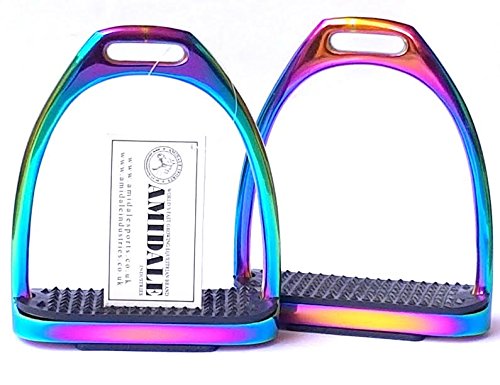 AMIDALE RAINBOW GLOSS FILLIS IRONS STIRRUPS HORSE RIDING STAINLESS STEEL BNWT 4.00 INCHES - PawsPlanet Australia