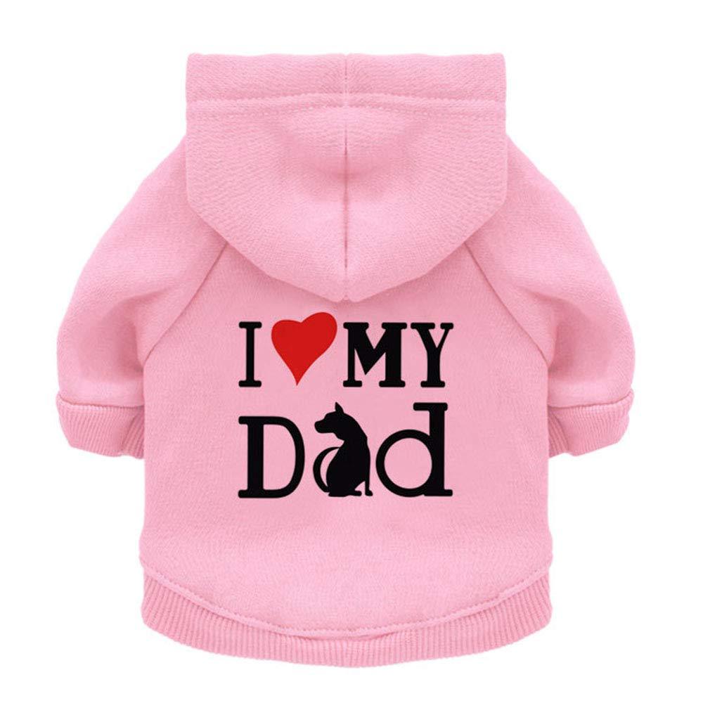 NashaFeiLi Pet Clothes, Dog Clothes I Love My Dad Hoodies Shirt for Puppy Small Dog Cat (M-Back Length 29cm, Pink) M--Back Length 29cm - PawsPlanet Australia