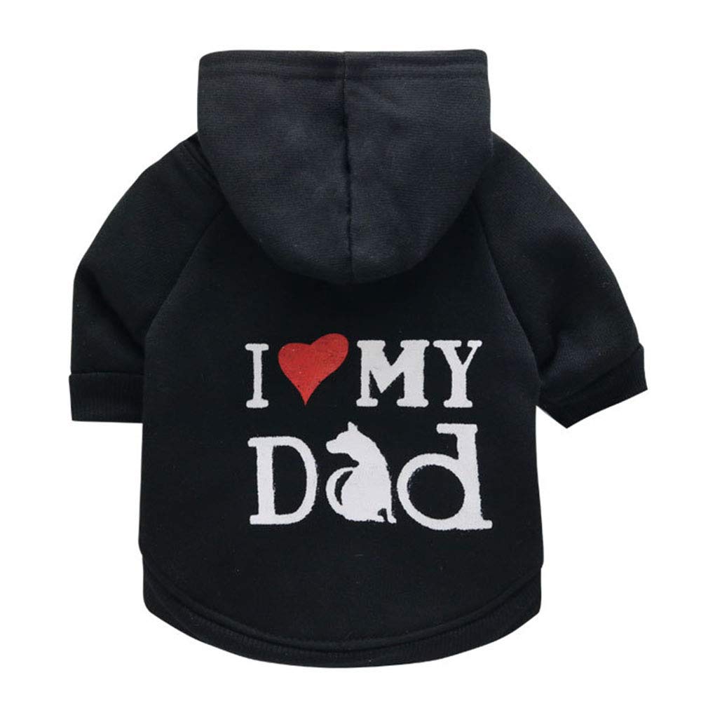 NashaFeiLi Pet Clothes, Dog Clothes I Love My Dad Hoodies Shirt for Puppy Small Dog Cat (XS, Black) XS--Back Length 19cm - PawsPlanet Australia