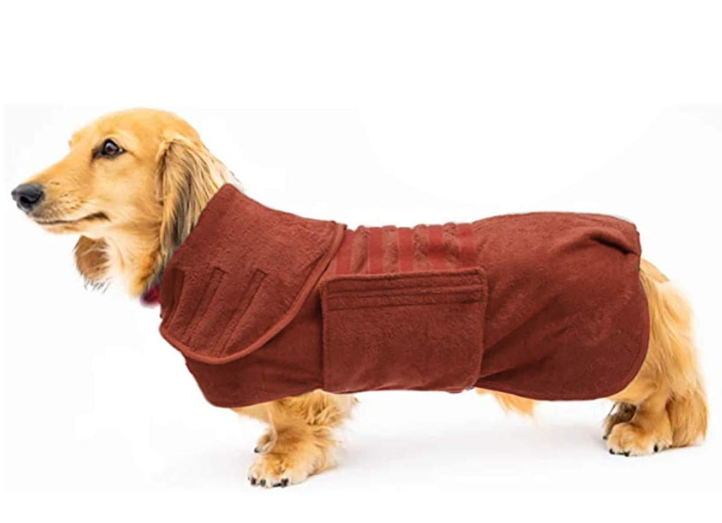 Morezi Pet towel microfibre dog bath robe anxiety relief jacket vest design keep calm wrap vest fit for dachshunds - Brown - XL X-Large(Back: 46-51cm) - PawsPlanet Australia