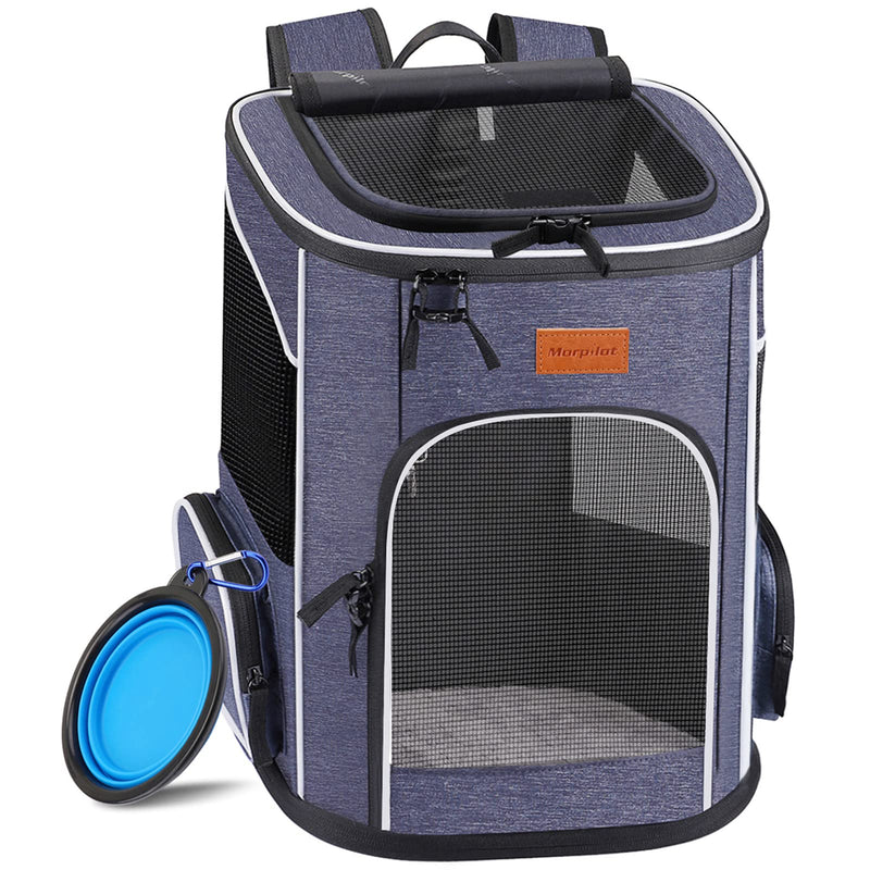 morpilot Cat Carrier Backpack, Foldable Pet Carrier Backpack for Cats and Small Dogs, Dog Backpack Carrier with Ventilated Design Inner Safety Strap, Puppy Carrier Bag for Travel Camping Hiking blue - PawsPlanet Australia