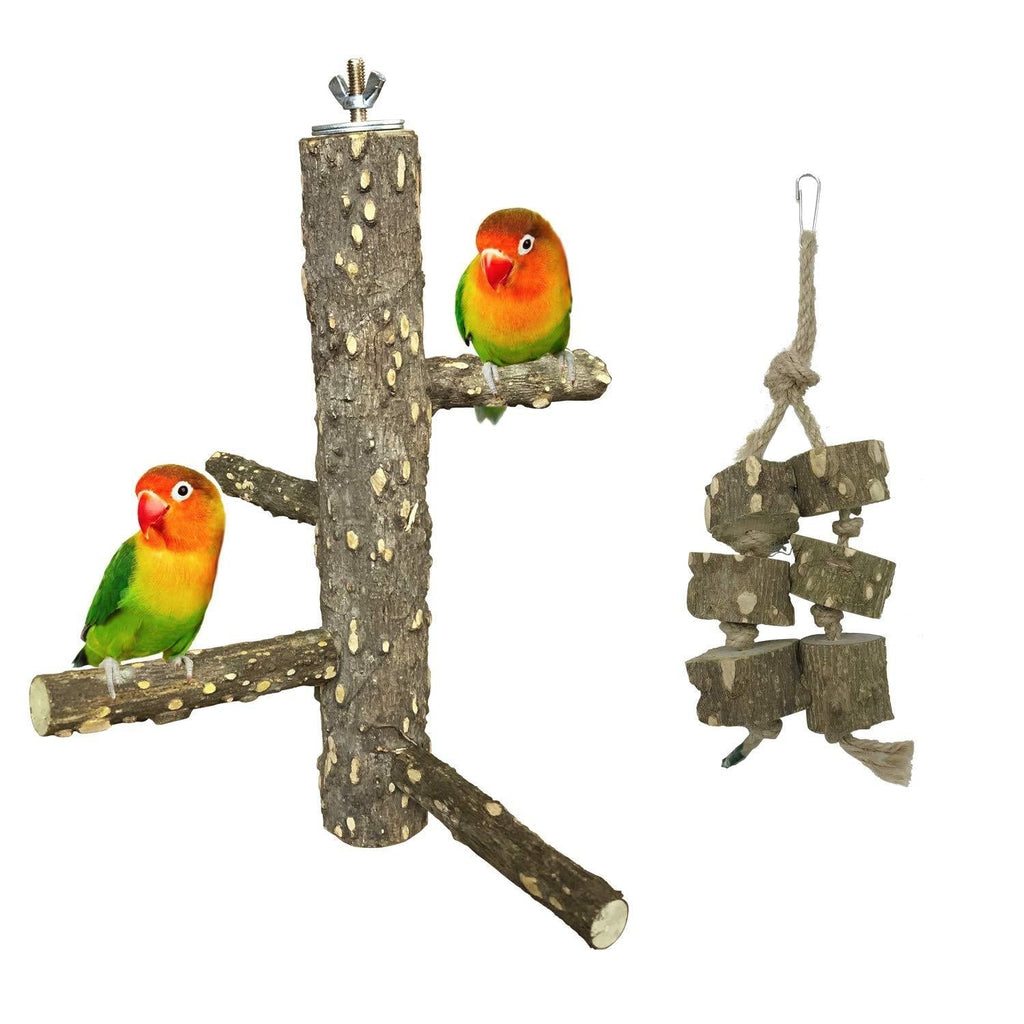Allazone Natural Wood Bird Perch Set, Paw Grinding Stick Parrot Stand Wood Perches and Bird Parrot Swing Chewing, Bird Toys Suitable for Small Parakeets, Finches, Budgie, Macaws - PawsPlanet Australia