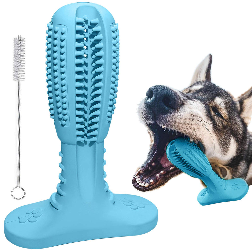 RUCACIO Dog Toy Dog Toothbrush Stick Dog Chew Toys for Medium Large Dogs Puppy Dental Care Brushing Effective Doggy Teeth Cleaning Massager Nontoxic Natural Rubber Bite Resistant (L, Blue) - PawsPlanet Australia