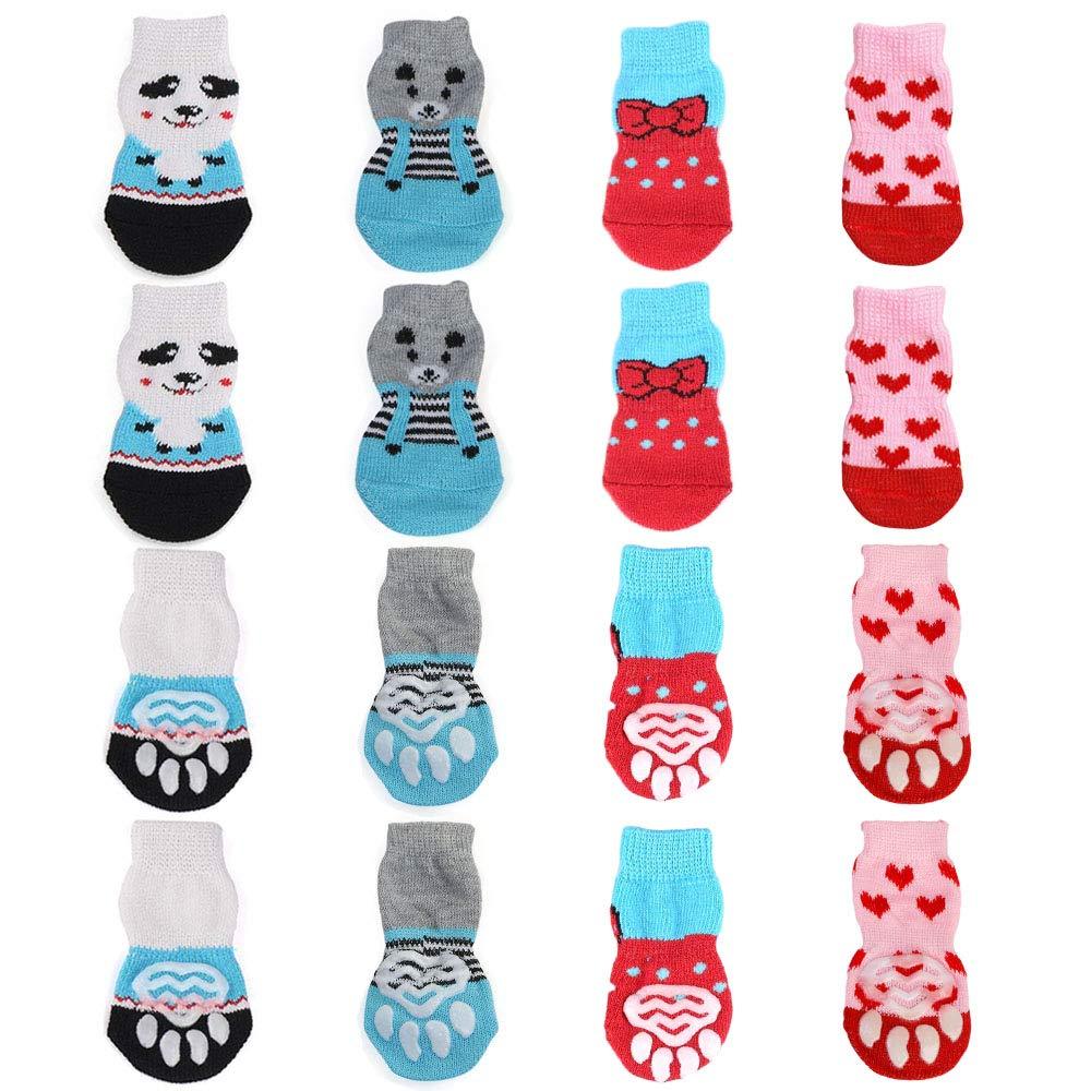 N/ A 4 Pairs Anti-Slip Dog Socks&Cat Socks with Rubber Reinforcement, Pet Paw Protector for Hardwood Floors, Indoor Wear（L） S - PawsPlanet Australia