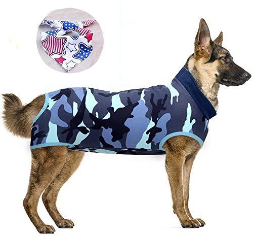 Isyunen Dog Surgical Recovery Suit Abdominal Wound Protector Medical Surgical Shirt, After Surgery Wear, E-Collar Alternative for Dogs, Home Indoor Pets Clothing (S, Camouflage Blue) S - PawsPlanet Australia