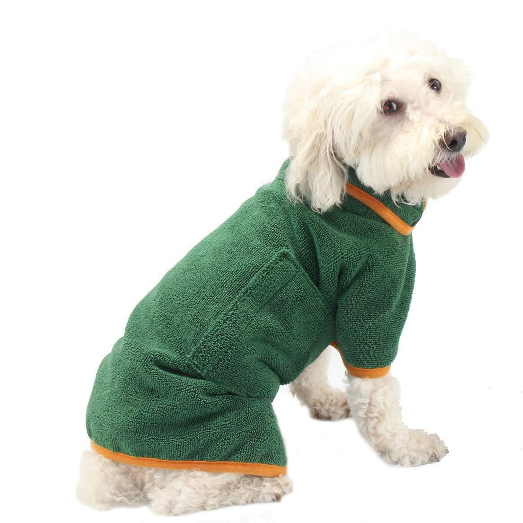 PETTOM Dog Drying Coats Microfiber Super Absorbent Adjustable Small Towel Robe for Bath and Swimming (S,Green) S - PawsPlanet Australia