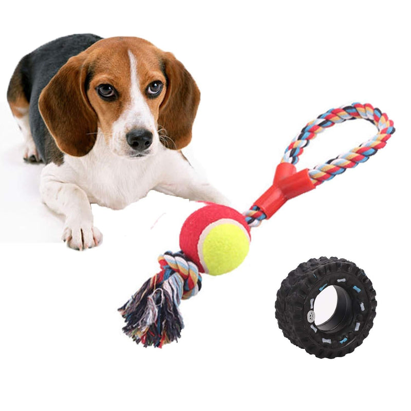 Dog Rope Toy Dog Chew Toy Ball Cotton Knot Rope Tug Rope Ball Strong Squeaky Dog Rubber Chew Toy Tire Durable Dog Molar Bite Toy For Puppy Aggressive Chewer Small Medium Dogs Teeth Cleaning Toys Dog knot rope ring toy - PawsPlanet Australia