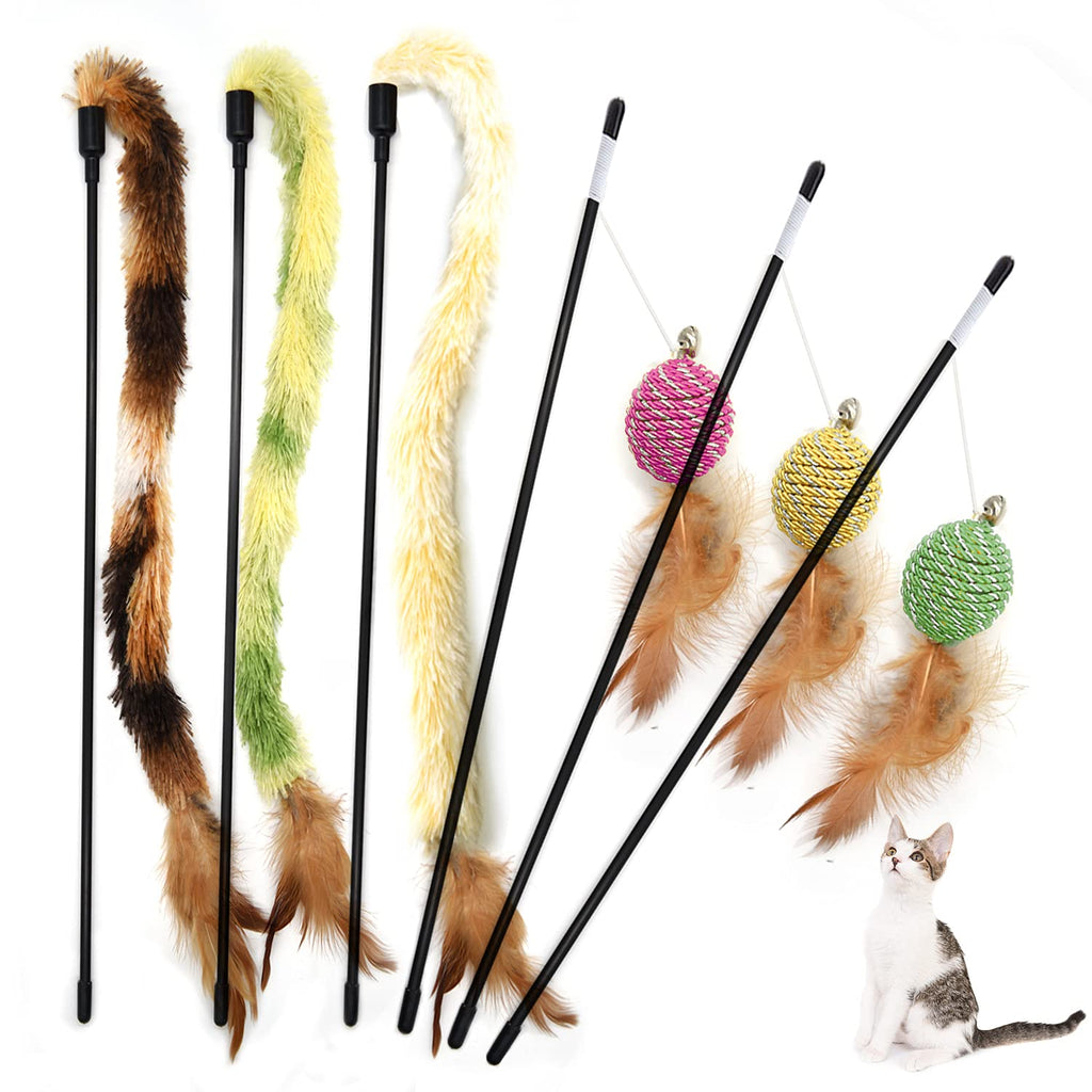 Cat Feather Toys, Interactive Cat Teaser Wand with Bells and Feather, Cat Toys for Indoor Cats Kitten Interactive Training(6PCS) - PawsPlanet Australia