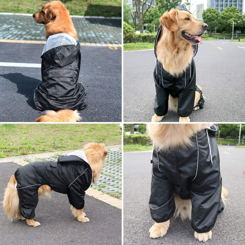 Idepet Dog Raincoat with Hood & Collar Hole,Waterproof Dog Rain Poncho Reflective Dog Rain Jacket Windproof Hoodies for Small Medium Large Dogs Corgi Golden Retriever Shepherd Bulldog S Black - PawsPlanet Australia