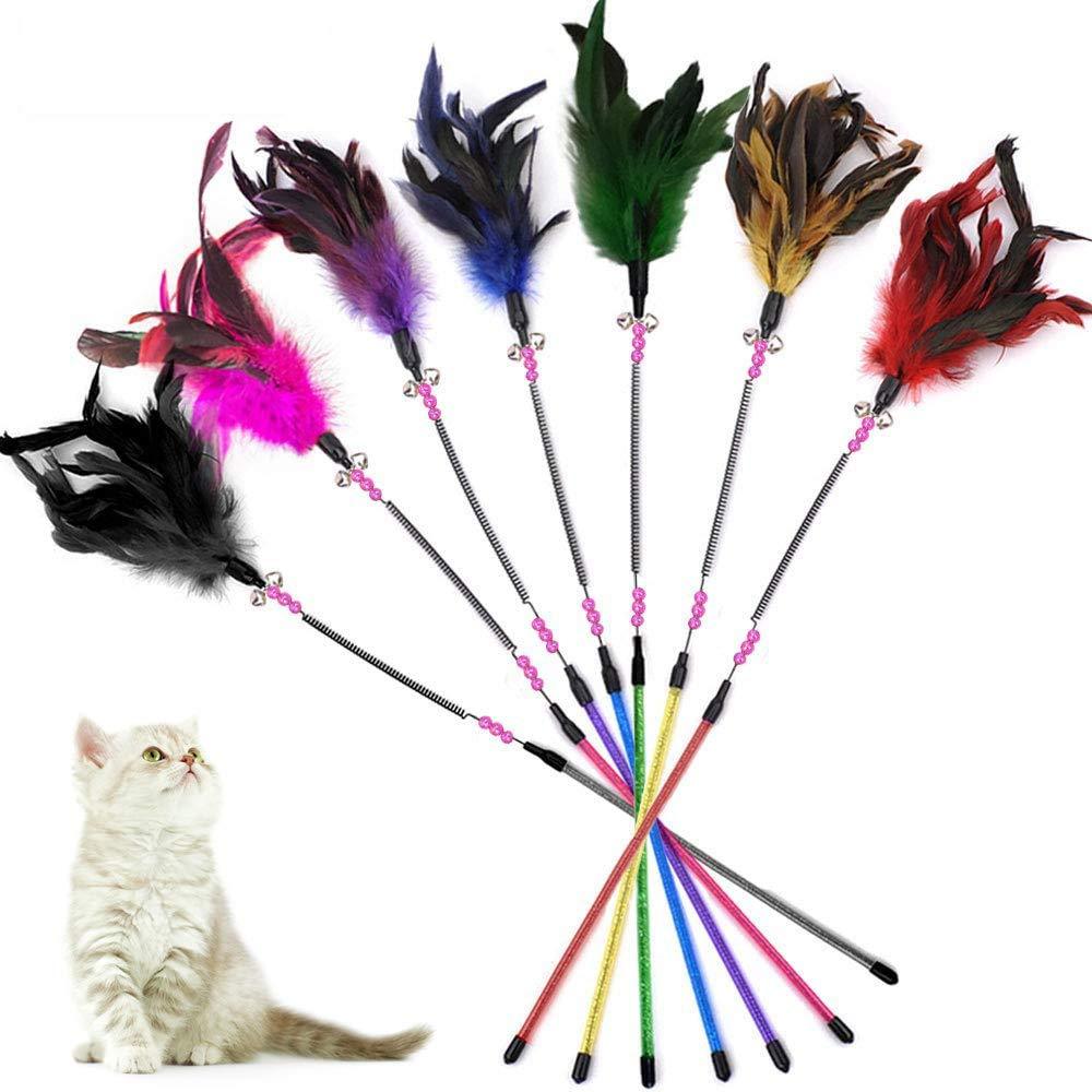 Cat Toys with Feather, Cat Toy Feather Wand, Cat Teaser Toys, Cat Toy Feather Wand, Cat feather sticks with Bell for Kitten Cat Having Fun Exercise Playing (7PCS) - PawsPlanet Australia