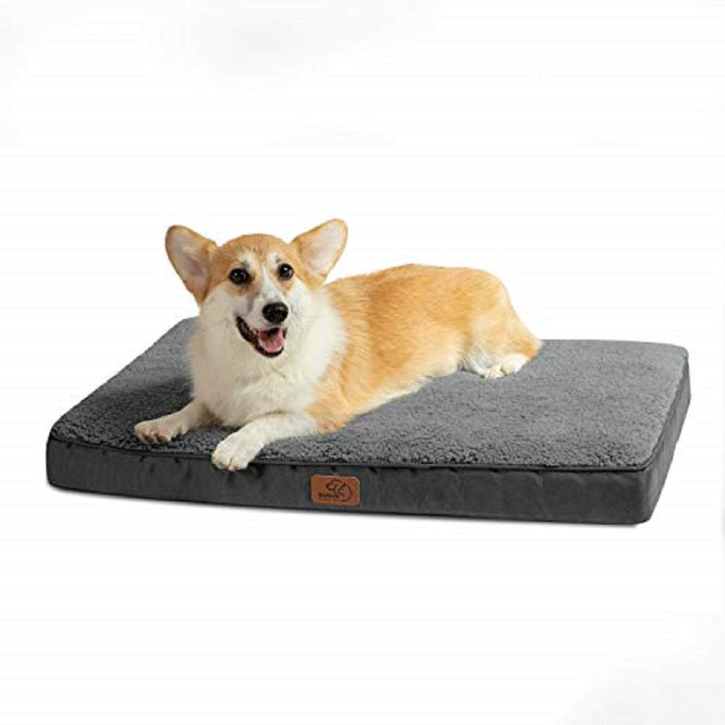 Bedsure Medium Dog Bed Washable - Orthopedic Dog Bed and Mattress Mat for Dog Crate with Removable Plush Sherpa Cover, Grey, 76x51x7.6cm M(Pack of 1) - PawsPlanet Australia