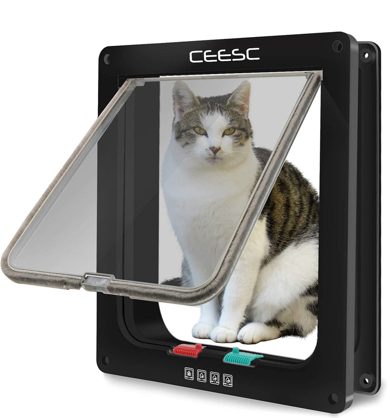 CEESC Extra Large Cat Door (Outer Size 11" x 9.8"), 4 Way Locking Large Cat Door for Interior Exterior Doors, Weatherproof Pet Door for Cats & Doggie with Circumference < 24.8" (Black) - PawsPlanet Australia