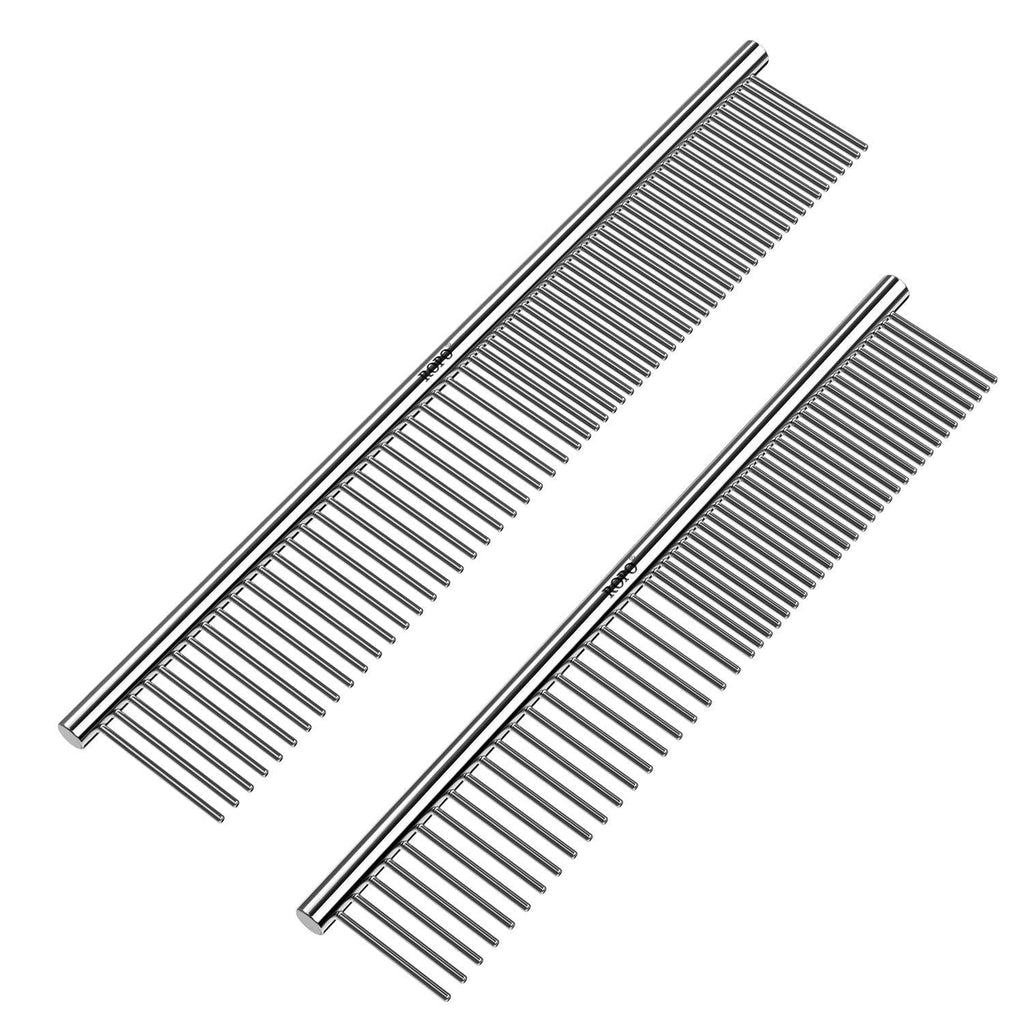 CWXZSTM Pet Steel Combs Dog Cat Comb Tool for Removing Matted Fur - Pet Dematting Comb with Rounded Teeth and Non-Slip Grip Handle - Prevents Knots and Mats for Long and Short Haired Pets,6.5IN/7.4IN - PawsPlanet Australia