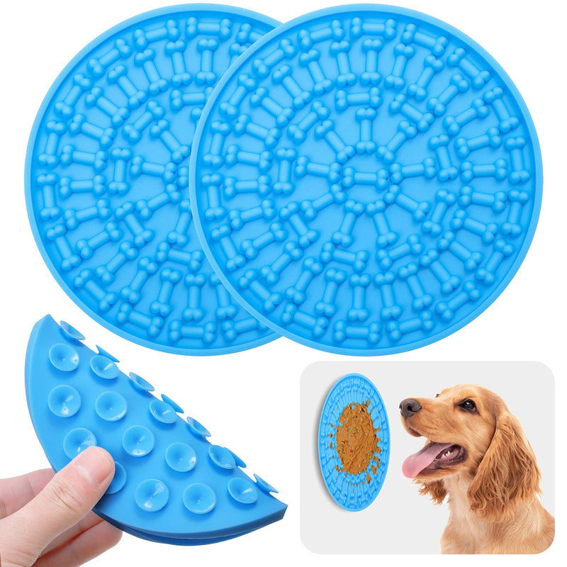 URATOT 2 Pieces Dog Lick Pad Dog Lick Mat Treat Distributing Mat Slow Treat Distributing Mat with Super Suction to Wall for Pet Bathing, Grooming, and Dog Training, Blue - PawsPlanet Australia