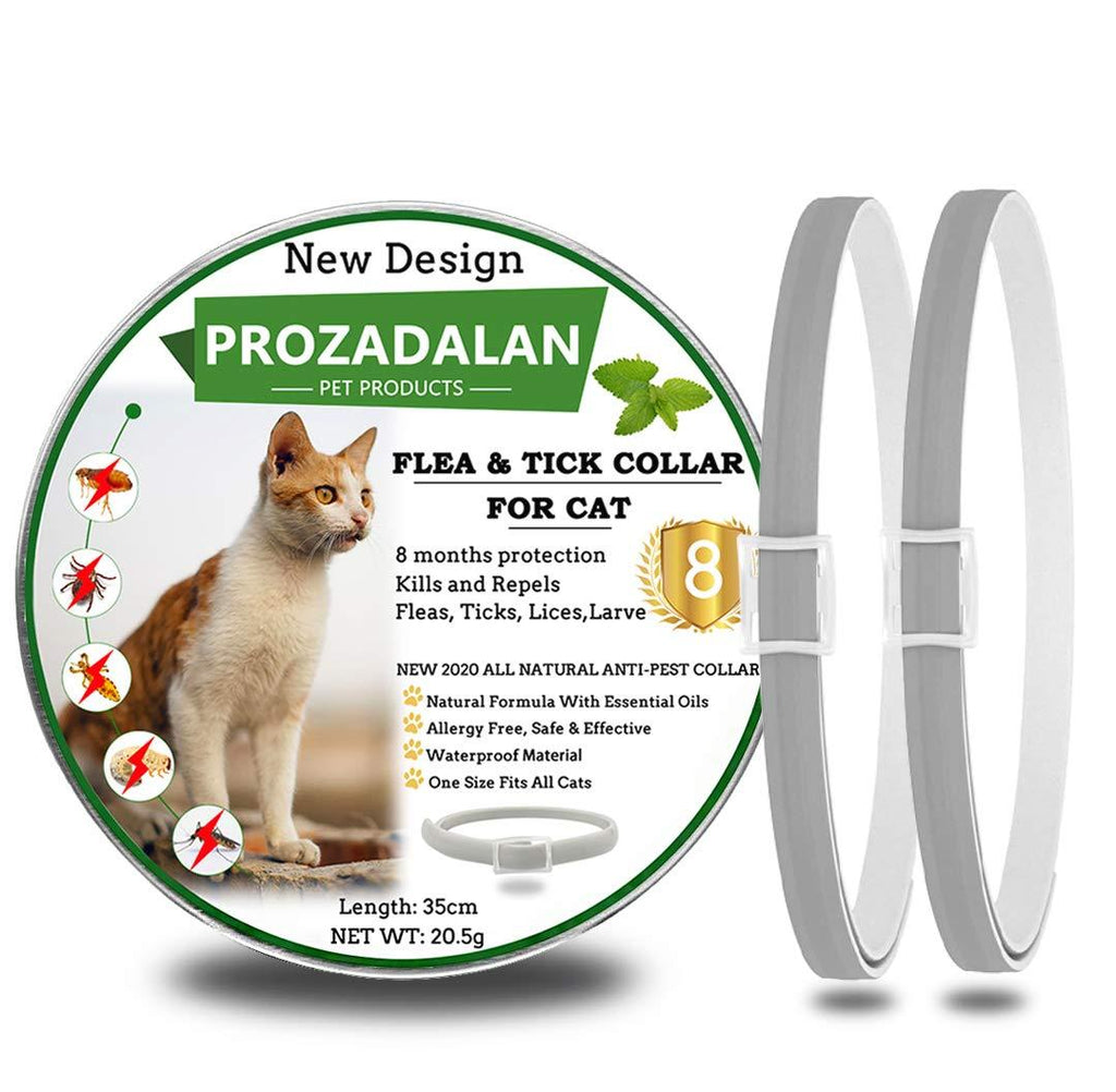 PROZADALAN Cat Flea and Tick Collar, 100% Natural Ingredients, 8 Month Flea and Tick Treatment and Prevention, 35cm Adjustable & Waterproof, One Size Fit all Cats (2pack) 2pack - PawsPlanet Australia