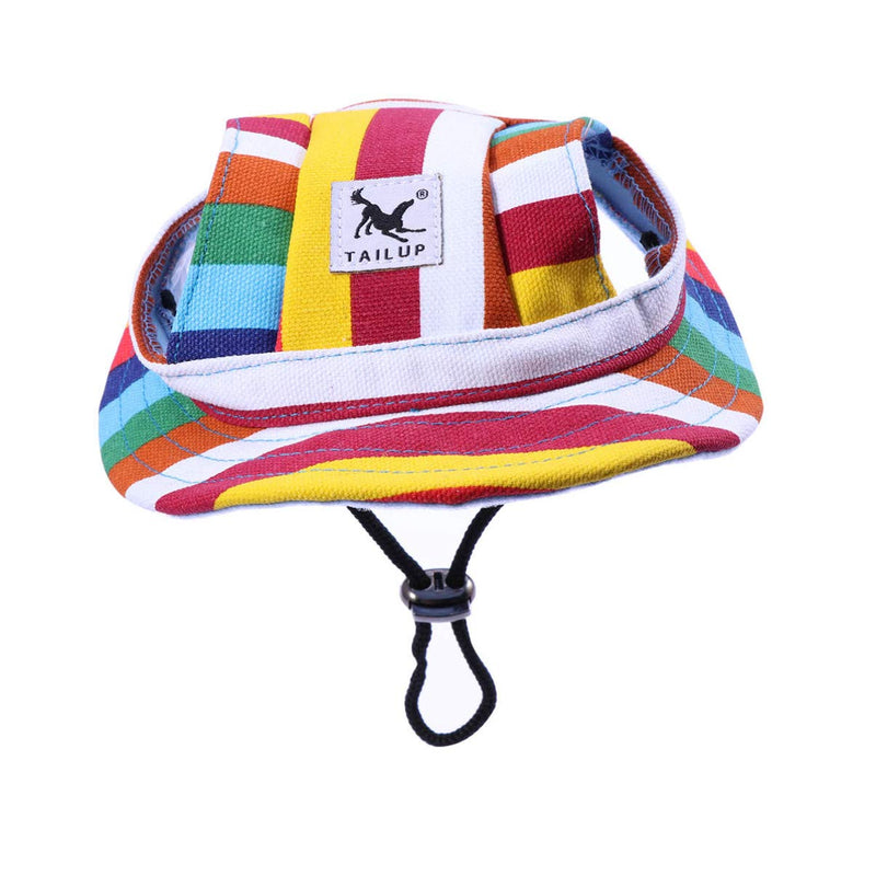 POPETPOP Dog Summer Hat- Pet Dog Canvas Hat Sun- shading Cap with Ear Holes for Small Dogs- Size M (Colorful Stripe) - PawsPlanet Australia