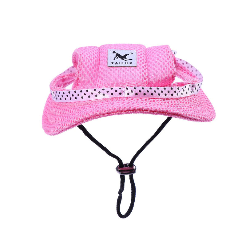 POPETPOP Round Brim Princess Cap Dog Visor Hat Sun Protection Cap Dog Mesh Porous Cap with Ear Holes and Chin Strap for Small Dogs- Size S (Pink) Pink - PawsPlanet Australia