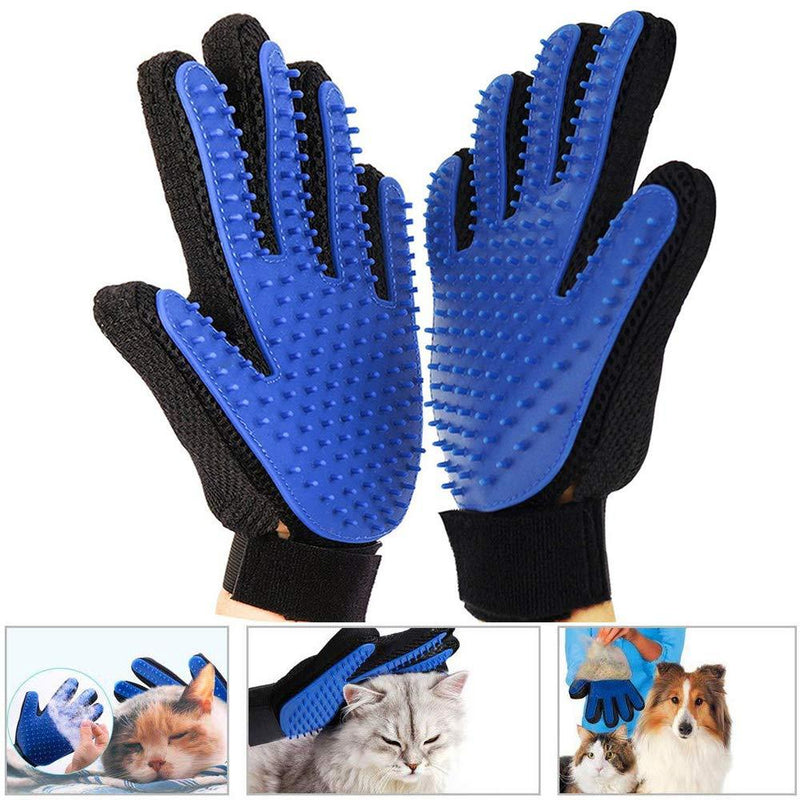AIWEIYER Pet Grooming Glove 1 Pair,Breathable Deshedding Massage Tool Bathing Brush,Deshedding Brush Glove with Enhanced Five Finger Design Kit for Cat & Dog (Blue) - PawsPlanet Australia