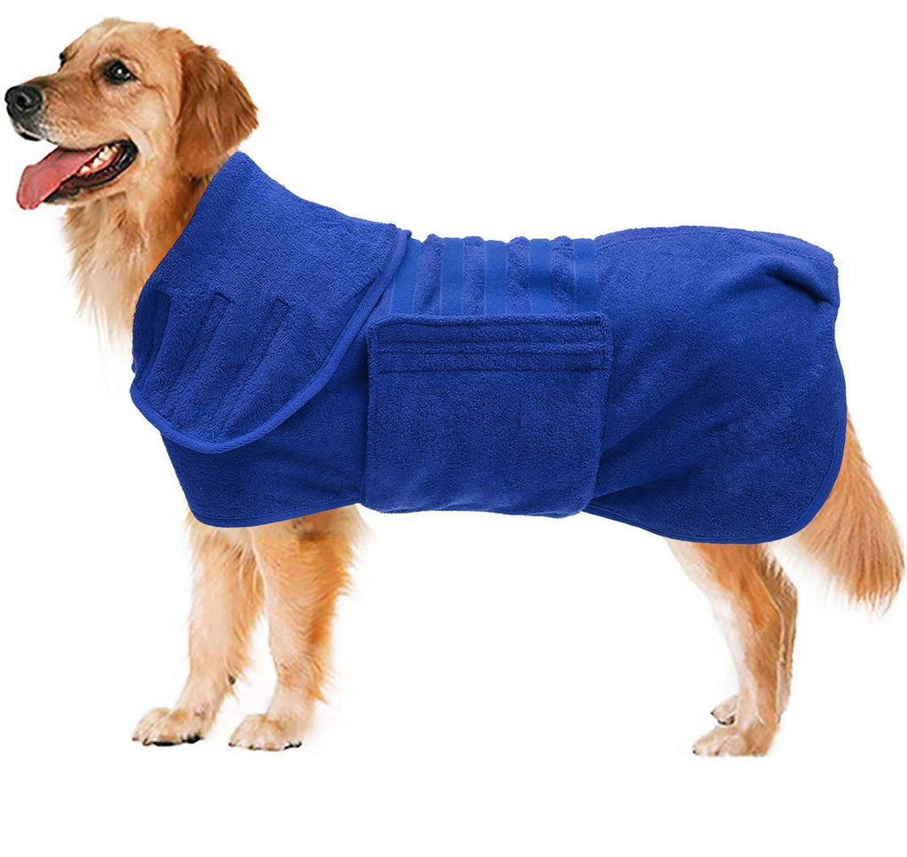 Morezi Pet towel microfibre dog bath robe anxiety relief jacket vest design keep calm wrap vest fit for xs small medium large dogs - Blue - Large Large(Back: 49-52cm) - PawsPlanet Australia
