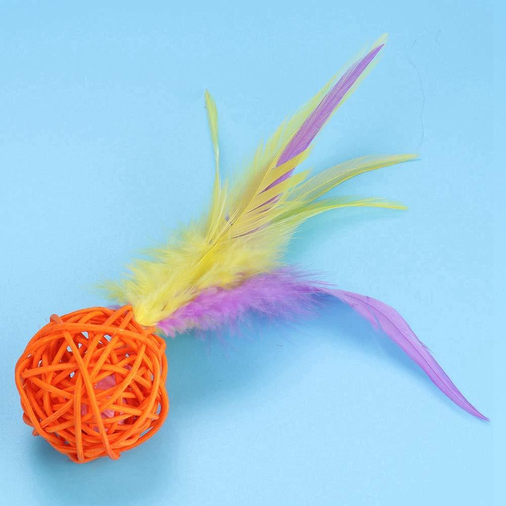 5PCS Cat Rattan Ball Toys, Fun Adorable Colorful Balls Pet Playing Training Toy with Feather Ring Bell Perfect for Cat - PawsPlanet Australia