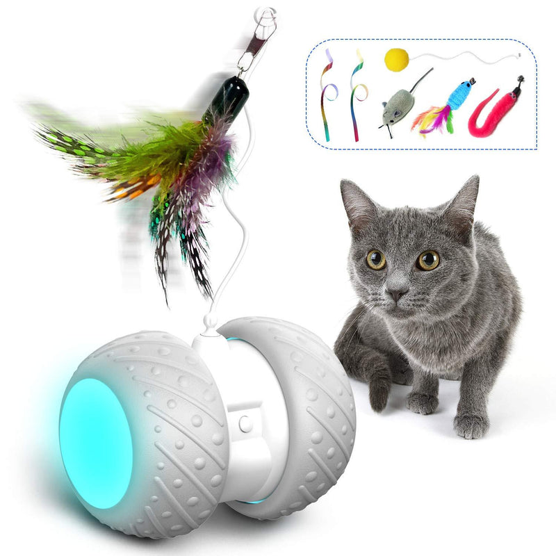 HOFIT Interactive Cat Toys For Indoor Cats, Irregularly Move Cat Ball Toys For Kitten/Cats, Robotic Cat Toy with Led Light/Feathers/Ribbon/Mouse Toys, Floors/Carpet Available, USB Charging - PawsPlanet Australia