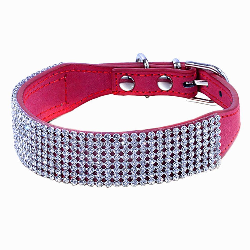 haoyueer Rhinestone Dog Collar, Bling Rhinestone Suede Leather Crystal Diamond Rhinestones Small Pet Cat Dog Puppy Collar (M, Red) M - PawsPlanet Australia