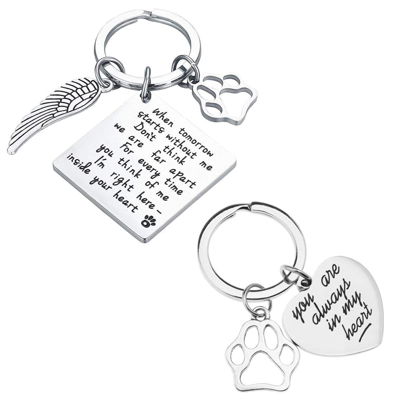 YINETTECH 2Pcs Personalized Pet Memorial Keychain Stainless Steel Dog Paw Keyring Stainless Steel Key Ring - PawsPlanet Australia