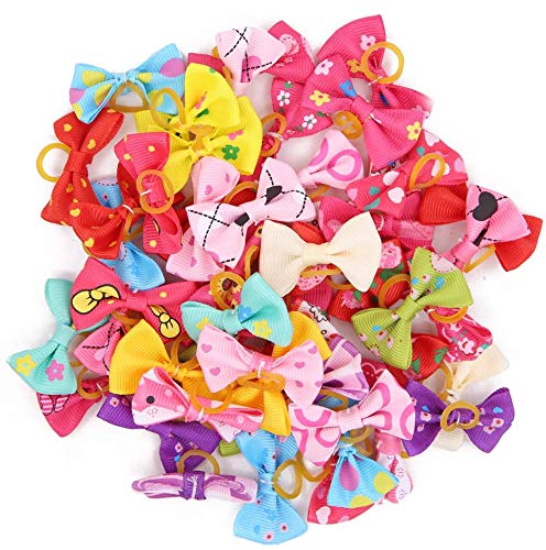 50 Pcs Assorted Dog Hair Bows with Elastic Rubber Bands,Cute Patterns Hair Grooming Accessories for Small Dog Cat Puppy - PawsPlanet Australia