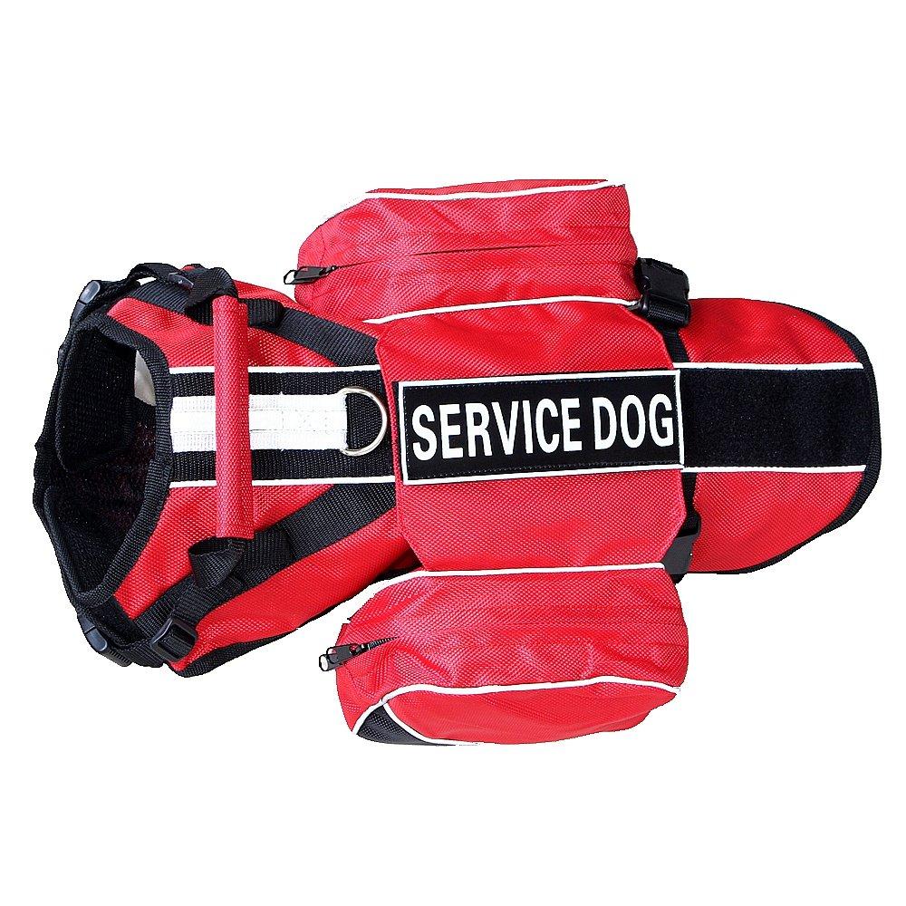 haoyueer SERVICE DOG BACKPACK Harness vest Removable Saddle Bags with label Patches (L Fits Girth 26-31", Red) L Fits Girth 26 - 31" - PawsPlanet Australia