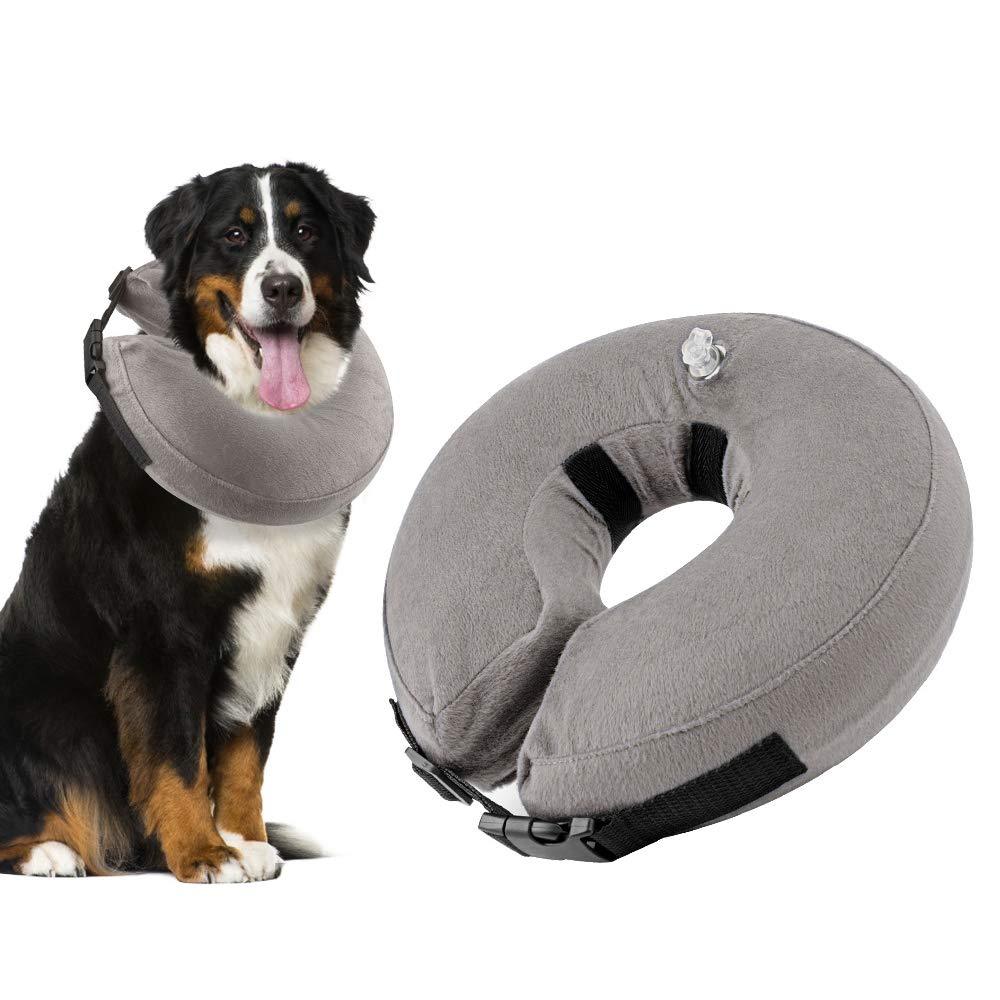 Nasjac Inflatable Dog Collars, Soft Comfy Quick Release Dog Collar, Protective Dog Neck Collar for After Surgery Recovery, Prevent Dogs from Touching Stitches Biting Licking Wound, Easy to Use L Grey - PawsPlanet Australia