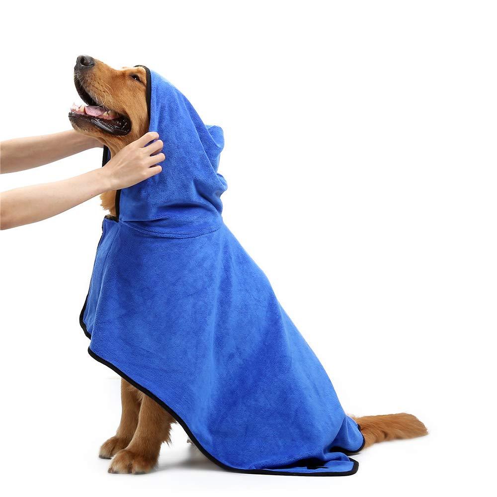 PET SPPTIES Dog Bathrobe Towel with Adjustable Strap Fast Dry Super Absorbent Pet Cat Toweling Robe PS071 (M, Blue) M - PawsPlanet Australia