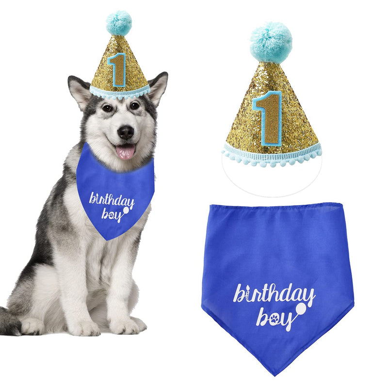 nuoshen 2 Pcs Dog Birthday Bandana, Cotton Dog Scarf with Party Hat for Dog Pet Birthday Gift Decorations (Blue) Black - PawsPlanet Australia