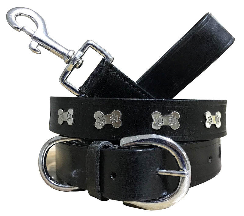 BRADLEY CROMPTON Genuine Leather Matching Pair Dog Collar and Lead Set S S (31-41cm) Black - PawsPlanet Australia