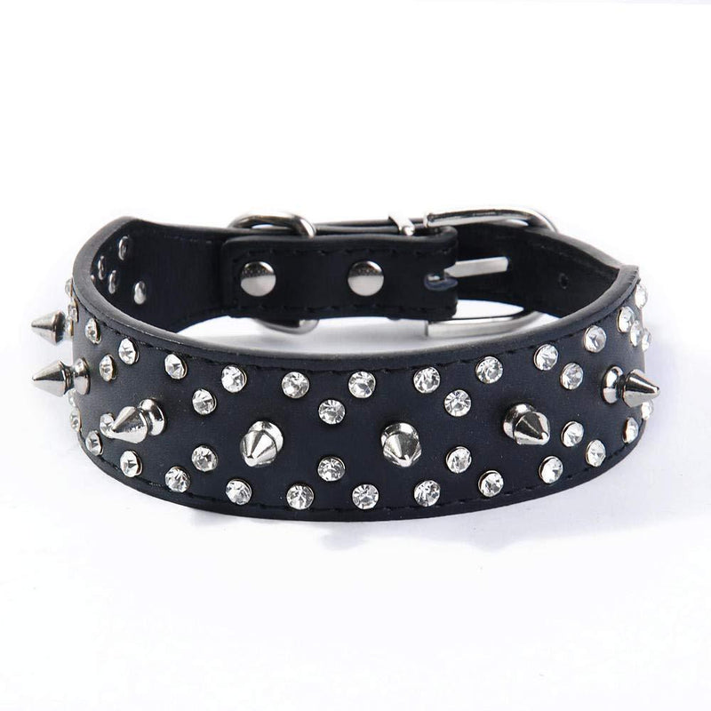 haoyueer Spiked Studded Dog Collar Stylish Leather Dog Collar, with Bullet Rivets and Rhinestones, Soft and Adjustable for Medium and Large Dogs (M, Black) M - PawsPlanet Australia