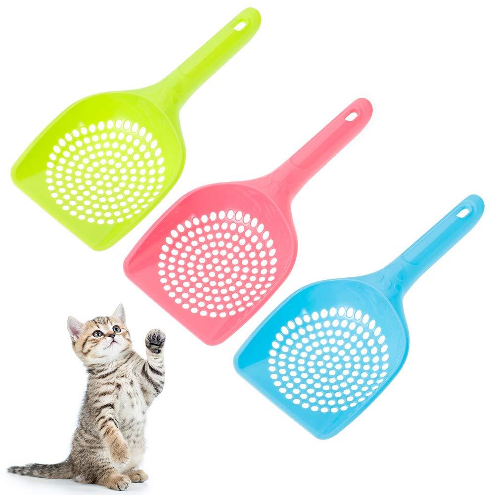 Yorgewd 3 Pack Cat Litter Scoop Cat Litter Shovel Pet Cleaning Tool Pet Cat Dog Litter Poop Scooper Sieve Set Plastic Easy to Clean (Pink, Blue, Green) - PawsPlanet Australia