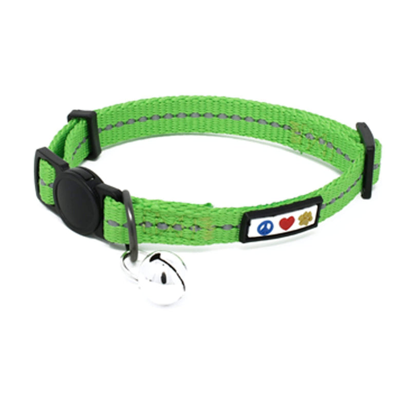 Pawtitas ♻️ Recycled Cat Collar with Reflective Stitched and Safety Buckle Removable Bell Reflective Cat Breakaway Collar Made from Plastic Bottles Collected from Oceans - Earth Green Cat Collar. ♻️ Recycled Reflective Green - PawsPlanet Australia
