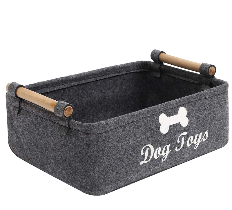 Geyecete Dog Toys Storage Bins - with Wooden Handle,Decorative Basket Rectangular Soft felt Storage Bin Organizer Basket Pet supplies storage Basket/Bin Kids Toy Chest Storage Trunk(DOG-Grey) 38*25*15cm Grey - PawsPlanet Australia