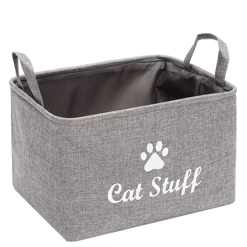 Morezi Canvas Pet Toy and Accessory Storage Bin, Basket Chest Organizer - Perfect for Organizing Pet Toys, Blankets, Leashes and Food - Grey - Cat - L 38x27x25cm Cat Grey - PawsPlanet Australia