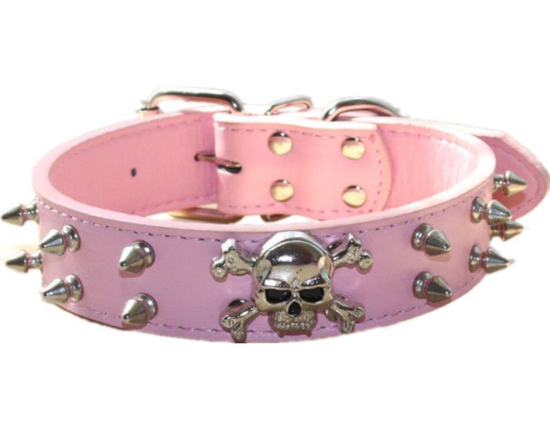 haoyueer Spiked Leather Dog Collar - 2 Rows Bullet Rivets Studded PU Leather - Cool Skull Pet Accessories for Medium and Large Dogs … (L, Pink) L - PawsPlanet Australia