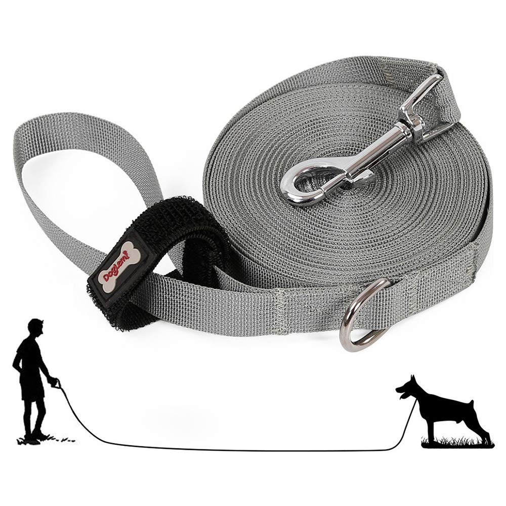 Dog Training Lead Long 10m/30ft - Longline Nylon Dog Leash for Small, Medium, Large Dogs - Lunge Recall Obedience Training Control Tracking - Ideal for Outdoor Camping, Swimming, Yard, Garden（Grey） - PawsPlanet Australia