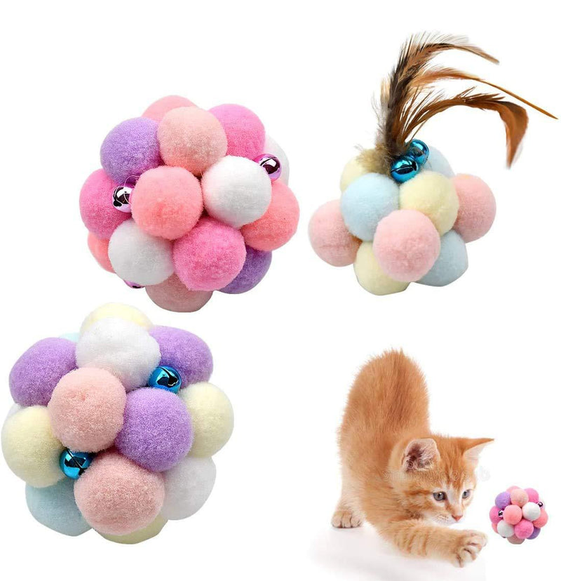 kissral Fodlon Colorful Cat Balls, 3Pcs Plush Bouncy Ball with Bells Interactive Pet Toys for Cats Kitten Dog Training Playing Chewing 2 Size - PawsPlanet Australia