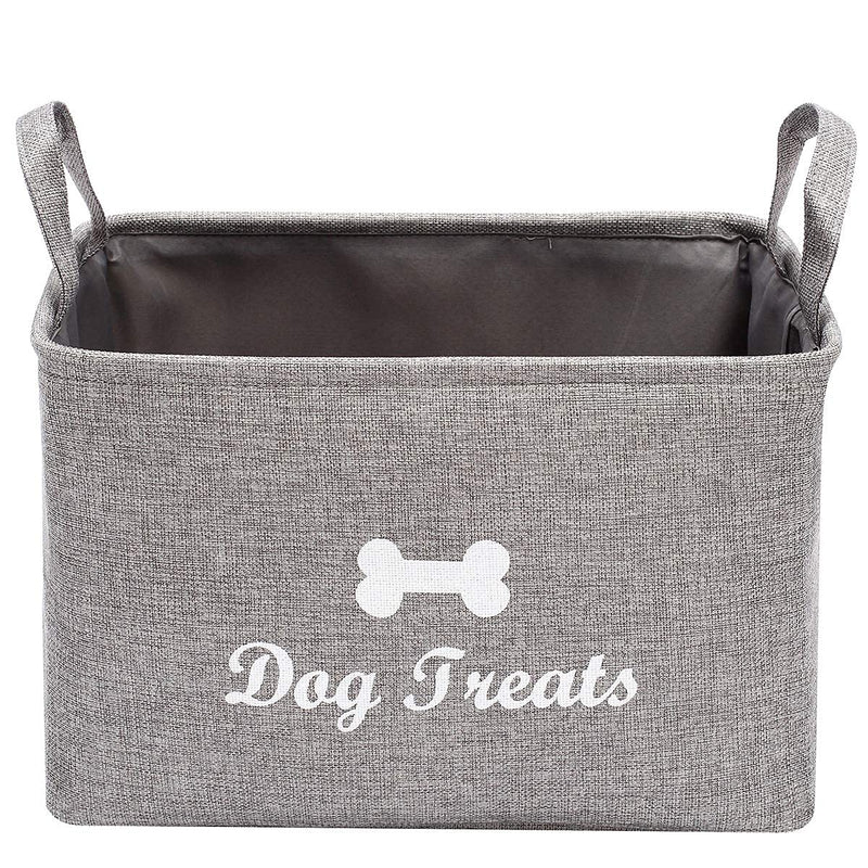 Linen-cotton blend dog food storage container, dog bone storage bin with handle - perfect for organizing dog food and treats for home décor - DogTreats - Grey Dog Grey - PawsPlanet Australia